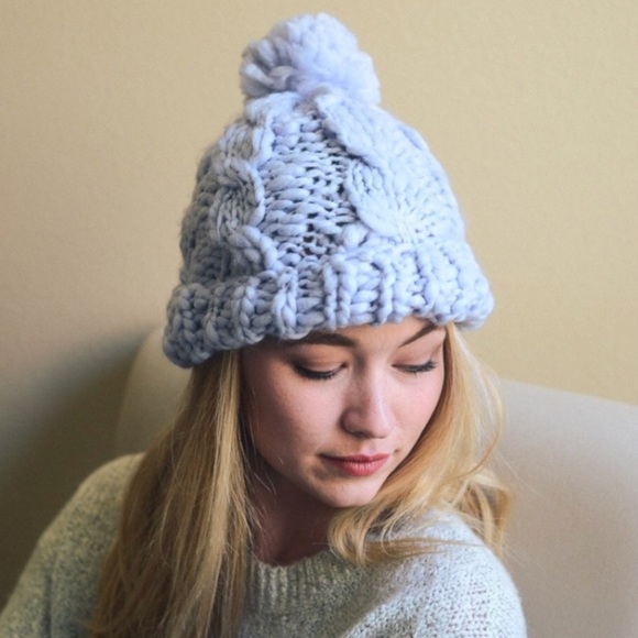 Accessories - 🆕Mariah Blue Marled Chunky Knit Beanie Hat